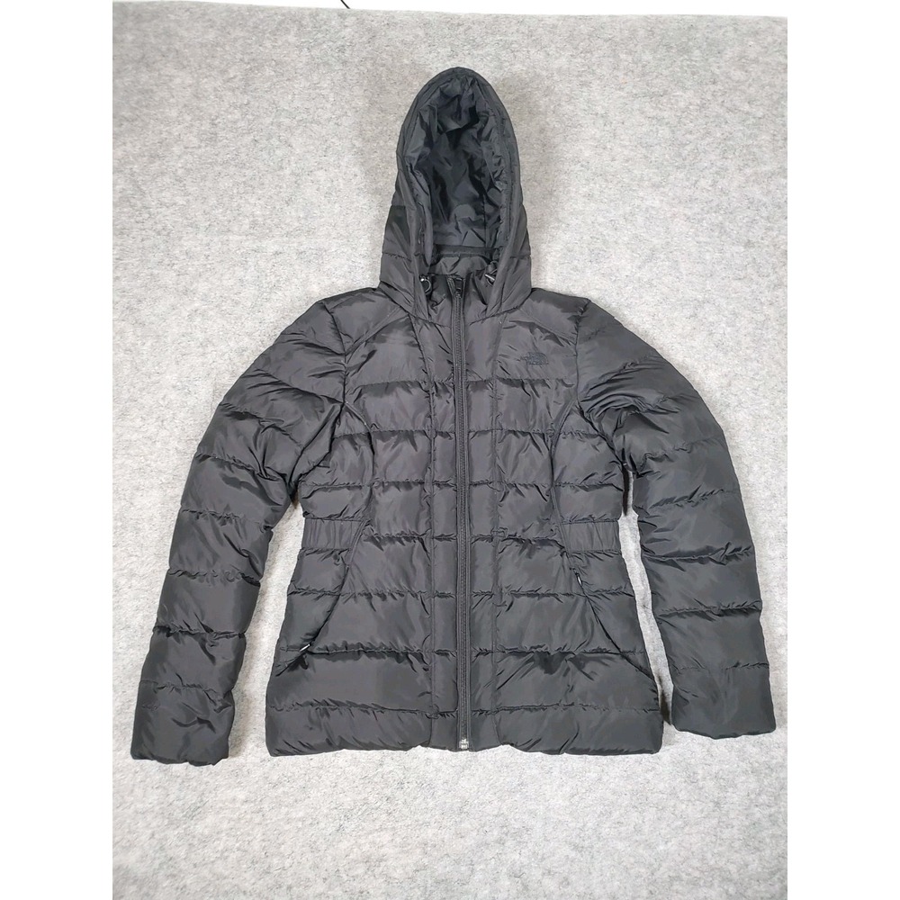 The North Face 550 Down Hooded Puffer Black Jacket Women's Medium Full Zip